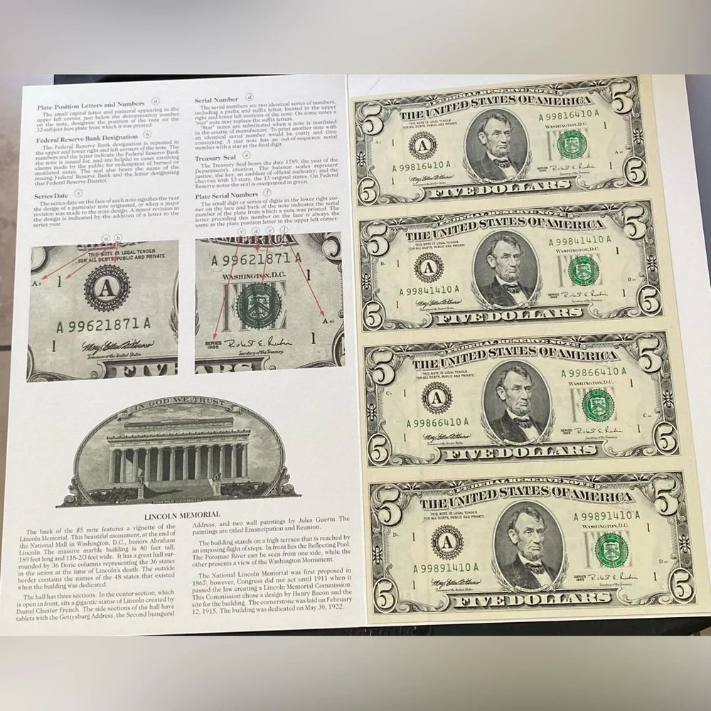 US MINT 1995 UNCUT 5$ BILLS - Picture 7 of 10